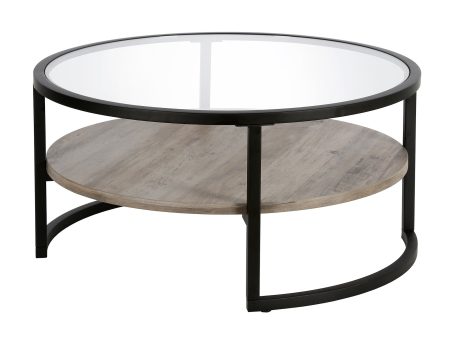 34  Black Glass And Steel Round Coffee Table With Shelf Sale