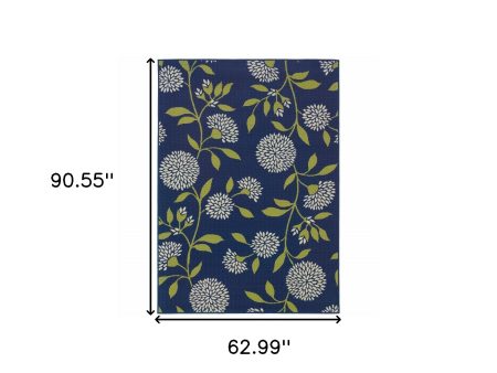 Blue and Green Floral Indoor Outdoor Area Rug on Sale