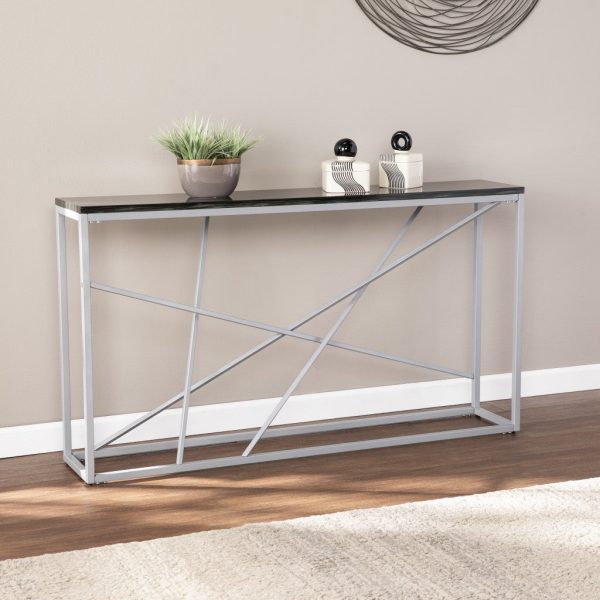 52  Black and Silver Faux Stone Frame Console Table For Cheap