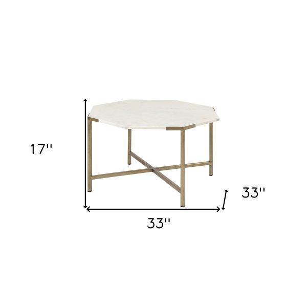 33  White And Gold Genuine Marble And Metal Octagon Coffee Table Discount