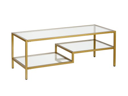 45  Gold Glass And Steel Coffee Table With Two Shelves Fashion