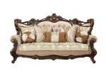 42  Beige Polyester Blend Curved Damask Sofa And Toss Pillows With Brown Legs Online Sale