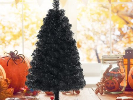 3 Feet Unlit Artificial Christmas Halloween Mini Tree with Plastic Stand-Black Fashion