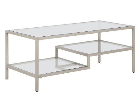 45  Silver Glass And Steel Coffee Table With Two Shelves Cheap