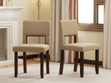 Set of 2 Wooden Dining Chair with Acacia Wood Frame Padded Seat and Back-Beige Online