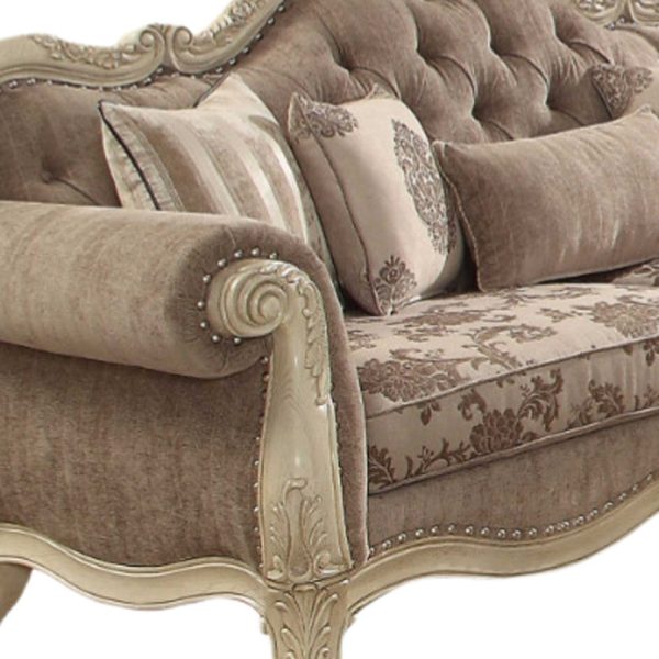 35  Gray Velvet Floral Sofa And Toss Pillows With Beige Legs Online