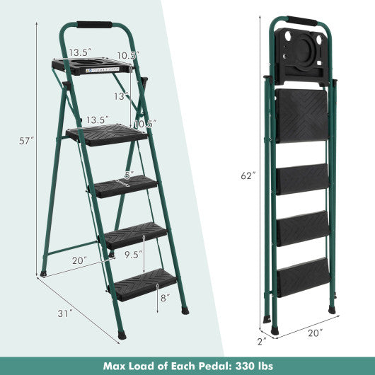 Folding 4-Step Ladder with Tool Tray Non-Slip Footpads and Pedals Fashion