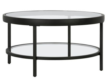 32  Clear And Black Glass And Steel Round Coffee Table With Shelf Supply