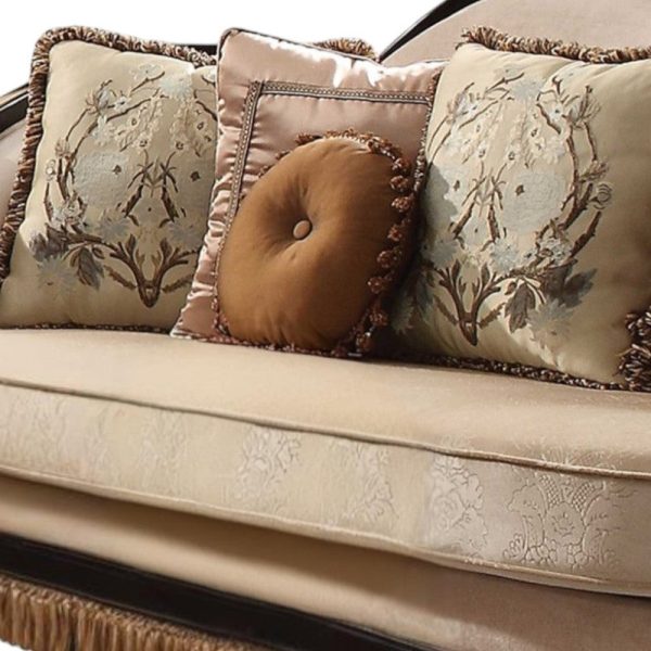 41  Tan Velvet Curved Sofa And Toss Pillows For Sale