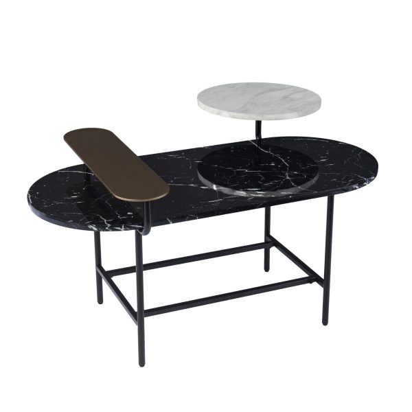 42  Black Faux Marble And Metal With Iron Coffee Table on Sale