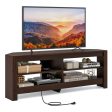 Corner TV Stand with Power Outlet and 4 Open Storage Shelves-Brown Discount