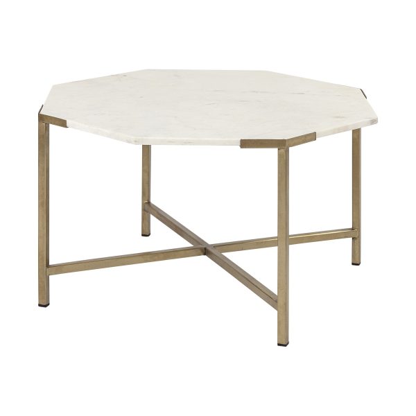 33  White And Gold Genuine Marble And Metal Octagon Coffee Table Discount