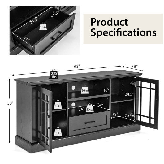 TV Stand for TVs up to 70  with Glass Doors Cubbies and Drawer-Black Online now