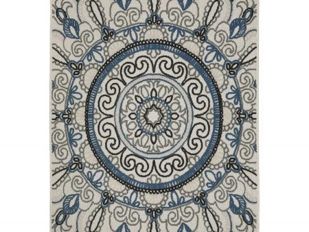 10  X 13  Blue and Beige Geometric Stain Resistant Indoor Outdoor Area Rug Online now