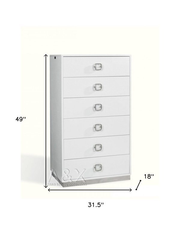 32  White Manufactured Wood + Solid Wood Stainless Steel Six Drawer Chest Fashion