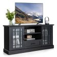 TV Stand for TVs up to 70  with Glass Doors Cubbies and Drawer-Black Online now