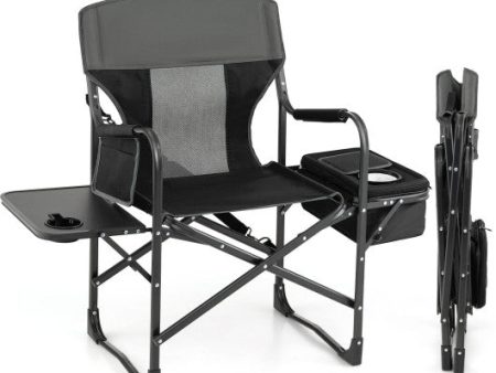 Folding Camping Directors Chair with Cooler Bag and Side Table-Black Online now