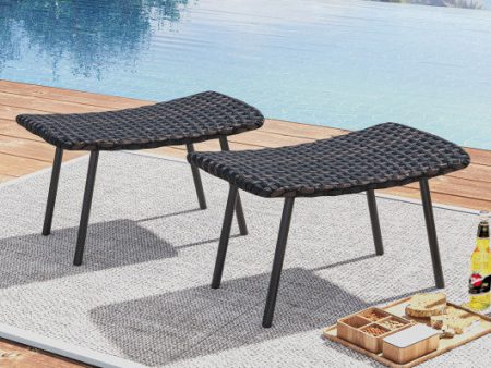 All Weather Outdoor Ottomans Set Patio Footrest Seats Set with Sturdy Metal Legs -Brown Hot on Sale