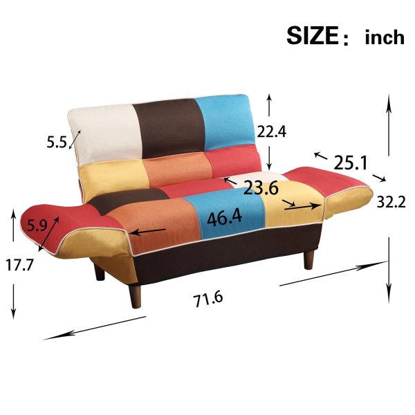 46  Yellow and White And Brown Linen Geometric Futon Convertible Sleeper Loveseat and Toss Pillows Online Hot Sale