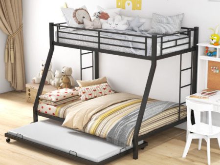 Twin Over Full Bunk Bed Frame with Trundle for Guest Room-Black Online Hot Sale