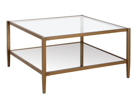 32  Gold Glass And Steel Square Coffee Table With Shelf Online Sale