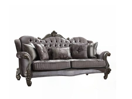 45  Platinum Velvet Floral Sofa And Toss Pillows For Sale