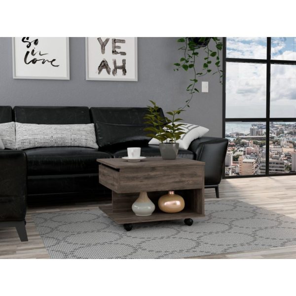 22  Dark Brown Manufactured Wood Rectangular Lift Top Coffee Table With Drawer Online Hot Sale