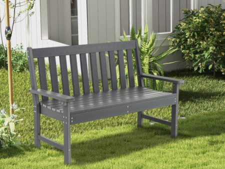 52 Inch All-Weather HDPE Outdoor Bench with Backrest and Armrests-Gray Online Hot Sale