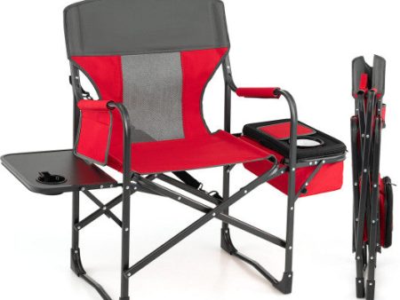 Folding Camping Directors Chair with Cooler Bag and Side Table-Red Online now