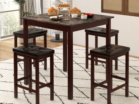 5-Piece Bar Table Set Counter-Height Dining Table and 4 Bar Stools-Brown on Sale