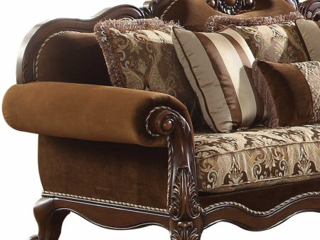 37  Oak Velvet Floral Sofa And Toss Pillows With Espresso Legs Online Sale