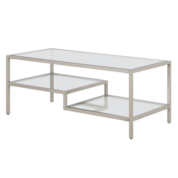 45  Silver Glass And Steel Coffee Table With Two Shelves Cheap