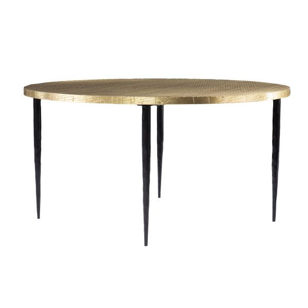 34  Black And Gold Embossed Metal Round Coffee Table on Sale