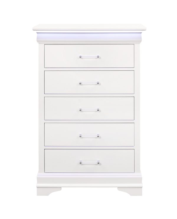 16  White Solid Wood Five Drawer Chest with LED Lighting Supply