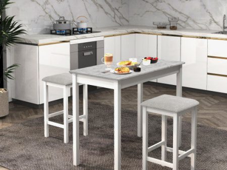 3-Piece Bar Table Set Dining Table and 2 Bar Stools-White on Sale