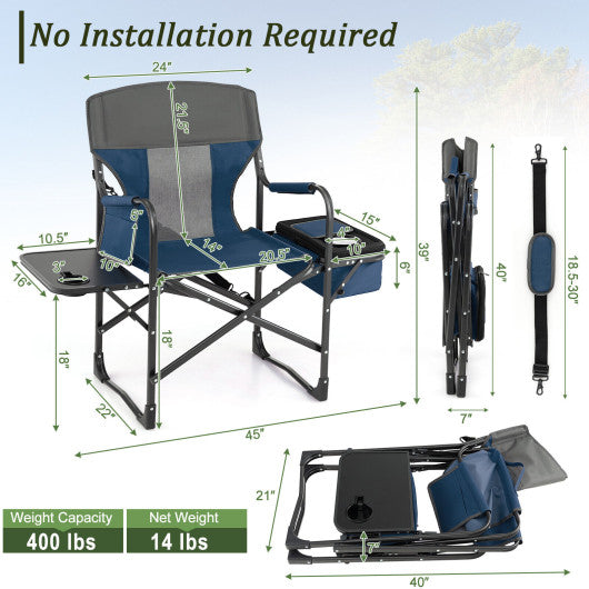 Folding Camping Directors Chair with Cooler Bag and Side Table-Blue Discount