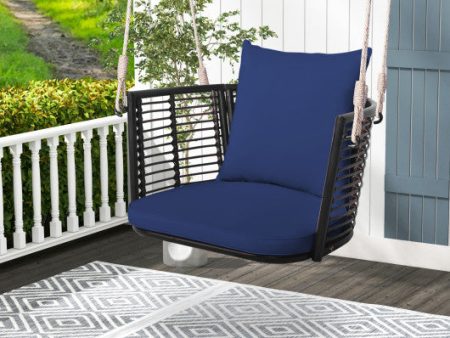 Single Person Hanging Seat with Woven Rattan Backrest for Backyard-Blue Fashion