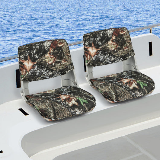 Low Back Folding Padded Boat Seat with 4 Bolts for Outdoor Adventures-Camouflage For Discount