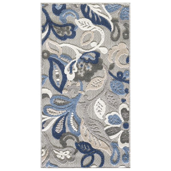 5  X 7  Blue And Gray Floral Stain Resistant Indoor Outdoor Area Rug Hot on Sale