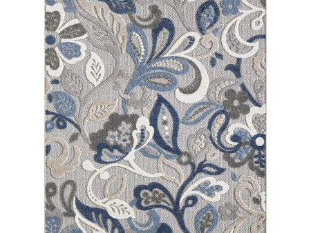 5  X 7  Blue And Gray Floral Stain Resistant Indoor Outdoor Area Rug Hot on Sale