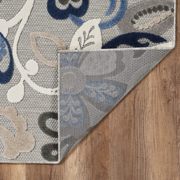 5  X 7  Blue And Gray Floral Stain Resistant Indoor Outdoor Area Rug Hot on Sale