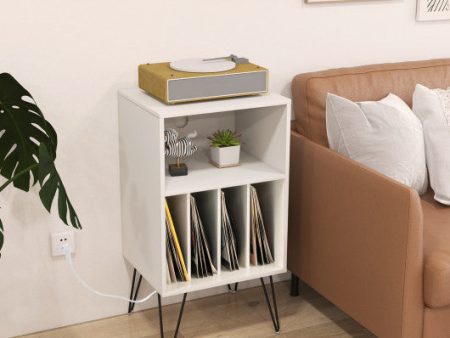 Record Player Stand with Charging Station for Living Room Bedroom-White For Discount