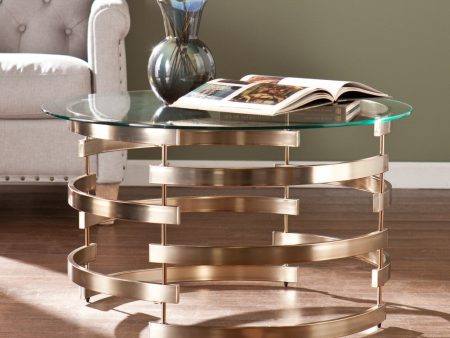 32  Clear And Champagne Glass And Metal With Iron Round Coffee Table Online Sale