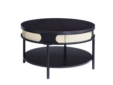 32  Black Wood And Metal Round Coffee Table With Shelf Sale