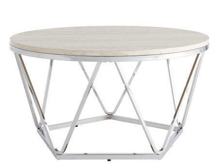 33  Silver Manufactured Wood And Metal Round Coffee Table Hot on Sale