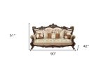 42  Beige Polyester Blend Curved Damask Sofa And Toss Pillows With Brown Legs Online Sale