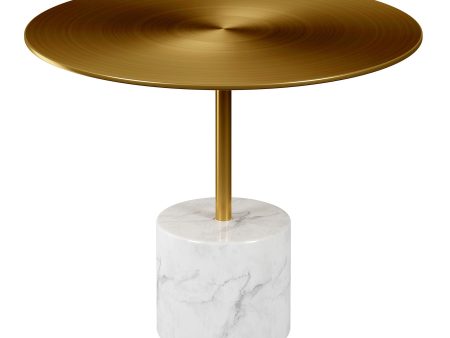 17  Gold And White Steel And Stone Round Coffee Table Hot on Sale