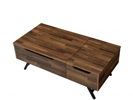 48  Brown And Black Metal Lift Top Coffee Table With Two Drawers Online Sale