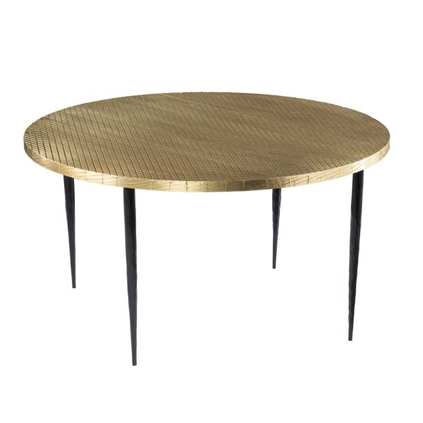 34  Black And Gold Embossed Metal Round Coffee Table on Sale