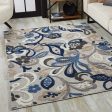 5  X 7  Blue And Gray Floral Stain Resistant Indoor Outdoor Area Rug Hot on Sale